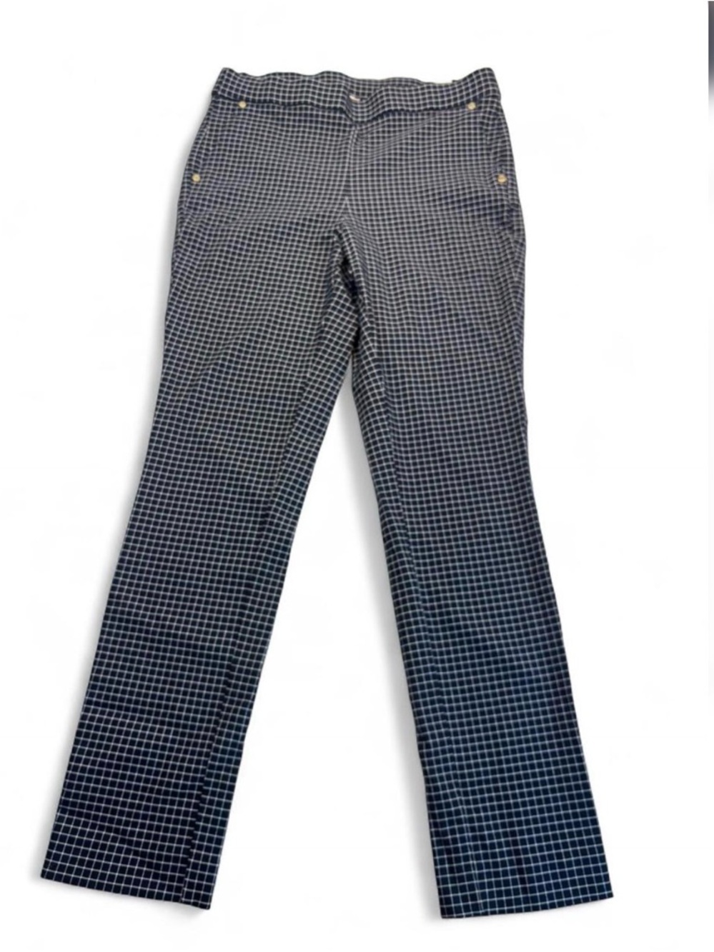 Anne Klein Navy and White Grid Flare Jeans